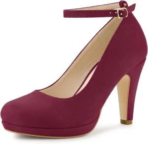 Allegra K Women's Round Toe Stiletto Heel Ankle Strap Pumps