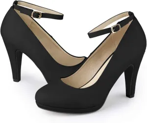 Allegra K Women's Round Toe Stiletto Heel Ankle Strap Pumps