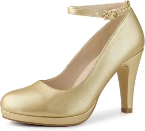 Allegra K Women's Round Toe Stiletto Heel Ankle Strap Pumps