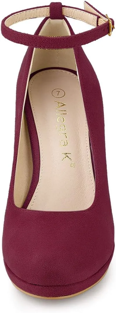 Allegra K Women's Round Toe Stiletto Heel Ankle Strap Pumps