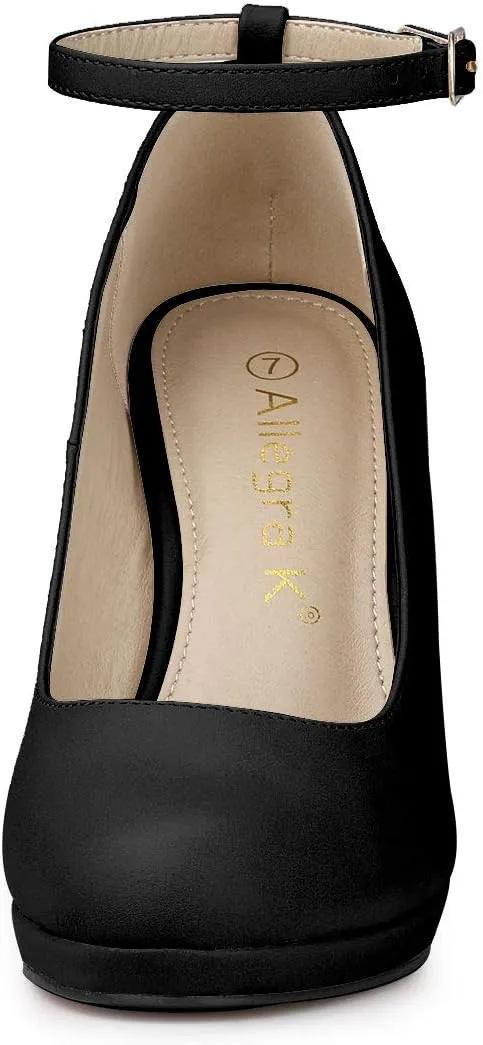 Allegra K Women's Round Toe Stiletto Heel Ankle Strap Pumps