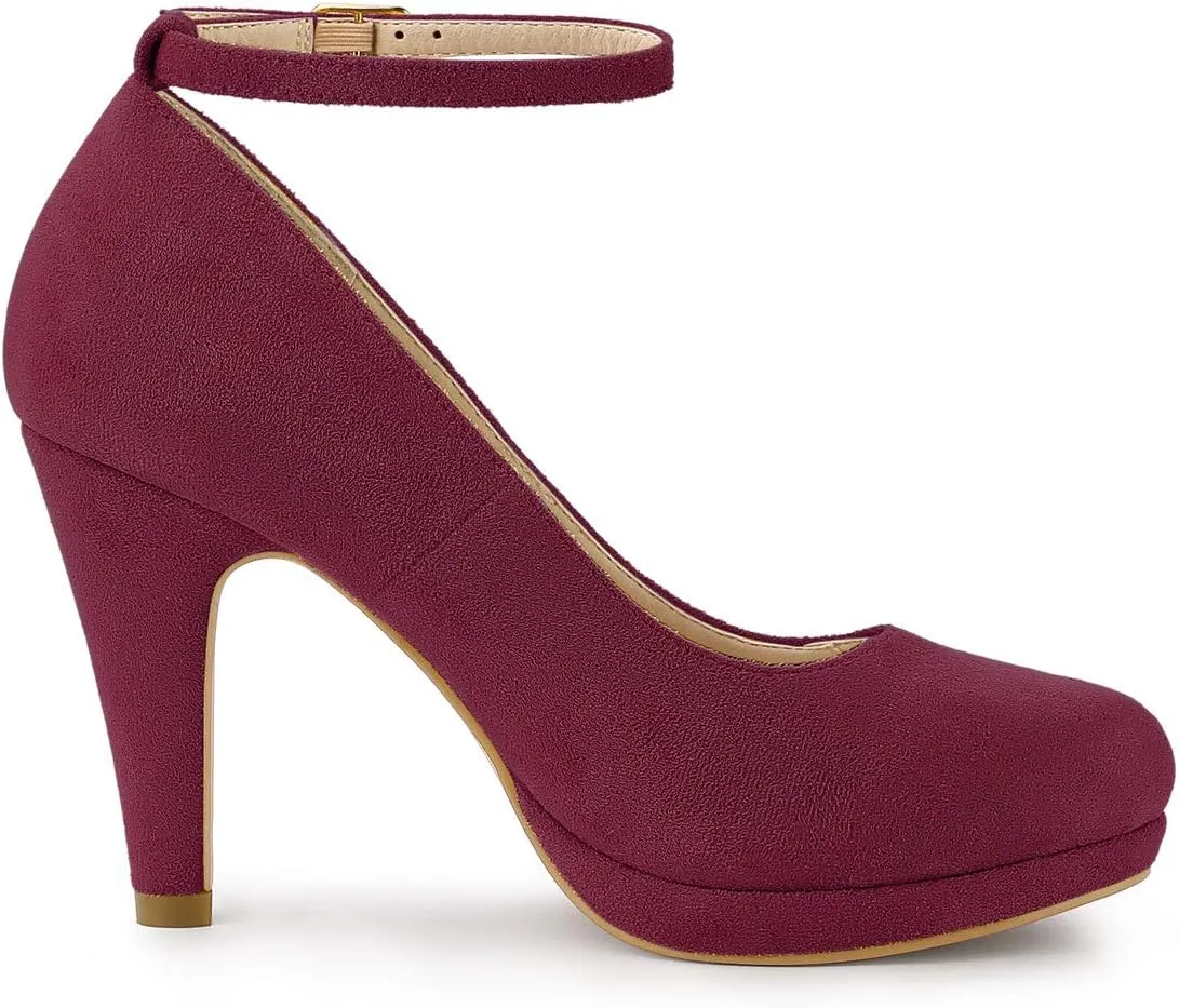 Allegra K Women's Round Toe Stiletto Heel Ankle Strap Pumps