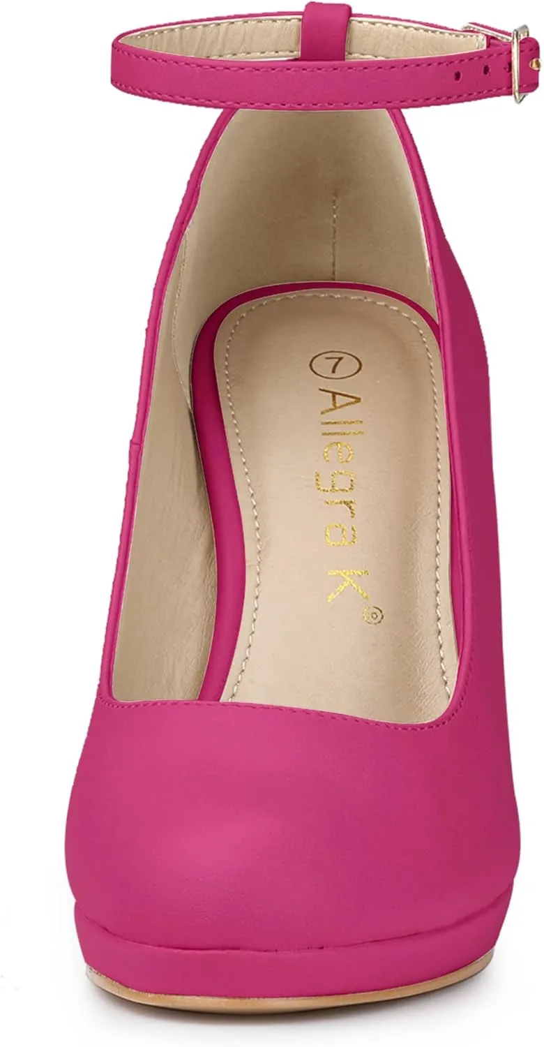 Allegra K Women's Round Toe Stiletto Heel Ankle Strap Pumps