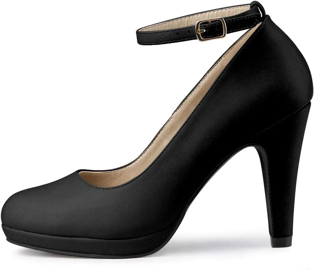 Allegra K Women's Round Toe Stiletto Heel Ankle Strap Pumps