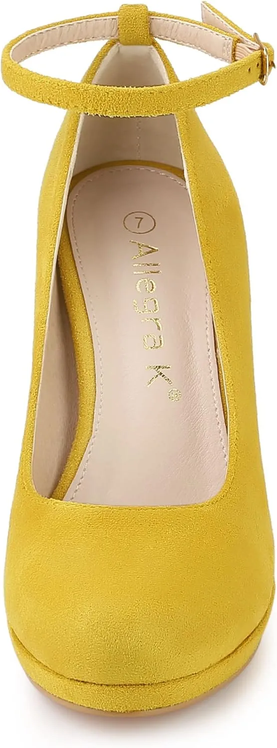 Allegra K Women's Round Toe Stiletto Heel Ankle Strap Pumps