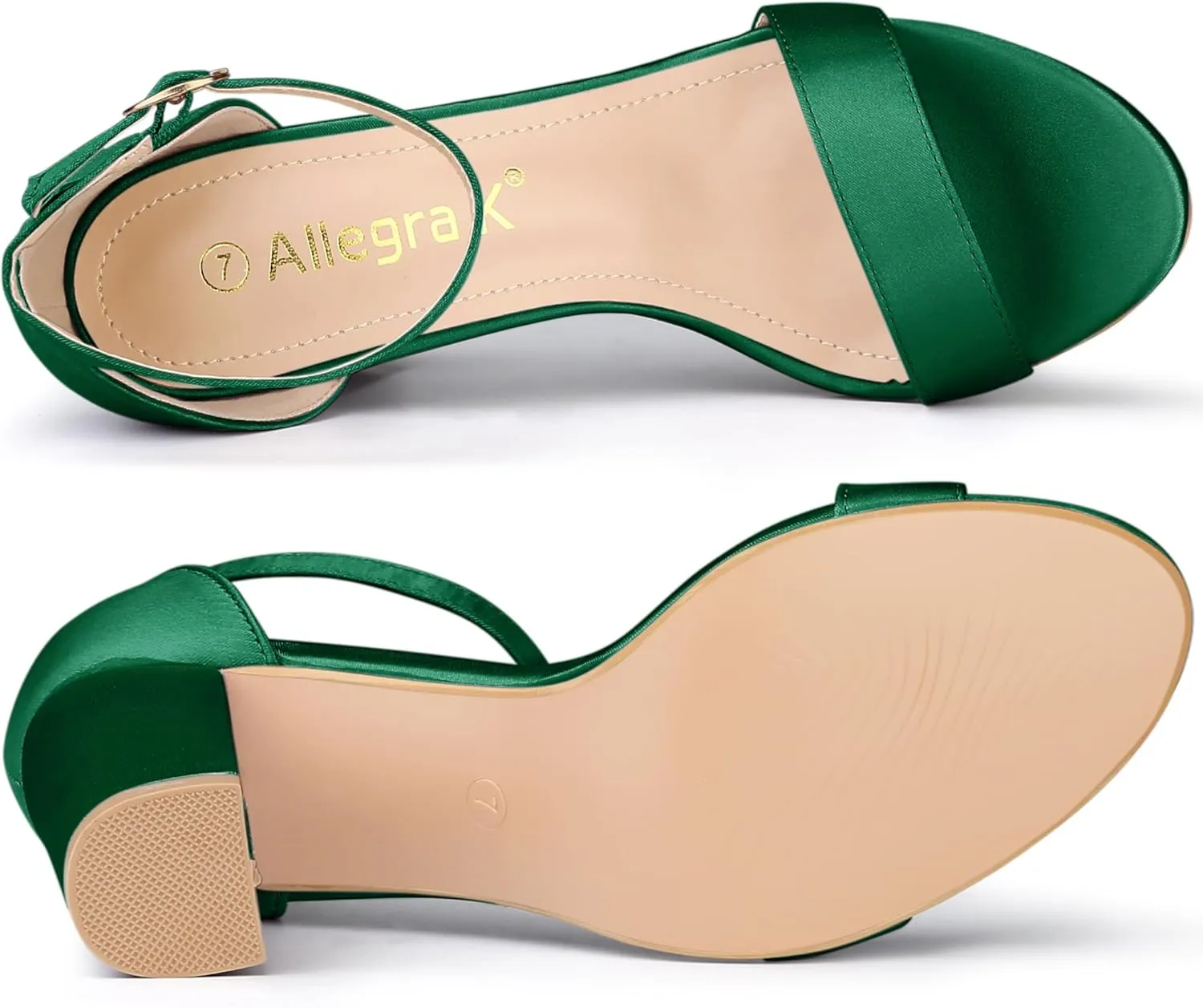 Allegra K Women's Satin Open Toe Ankle Strap Chunky Heels Sandals