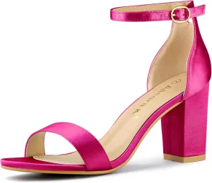 Allegra K Women's Satin Open Toe Ankle Strap Chunky Heels Sandals