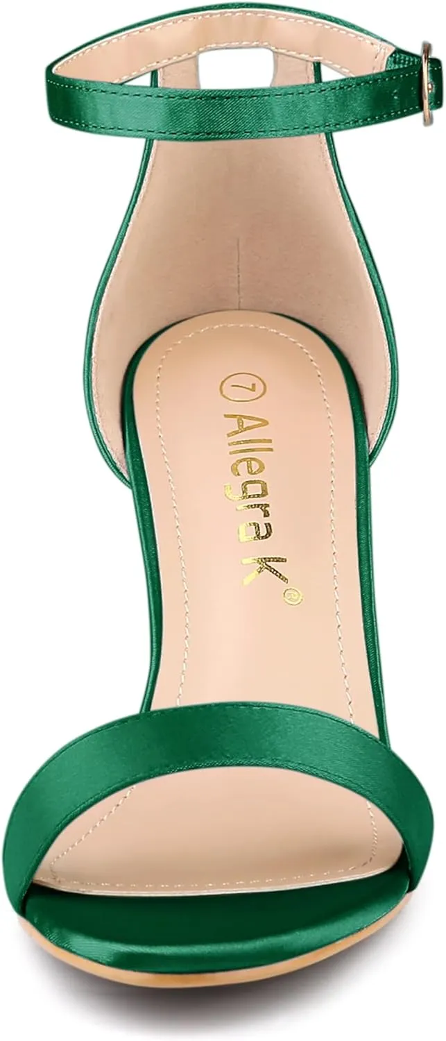 Allegra K Women's Satin Open Toe Ankle Strap Chunky Heels Sandals