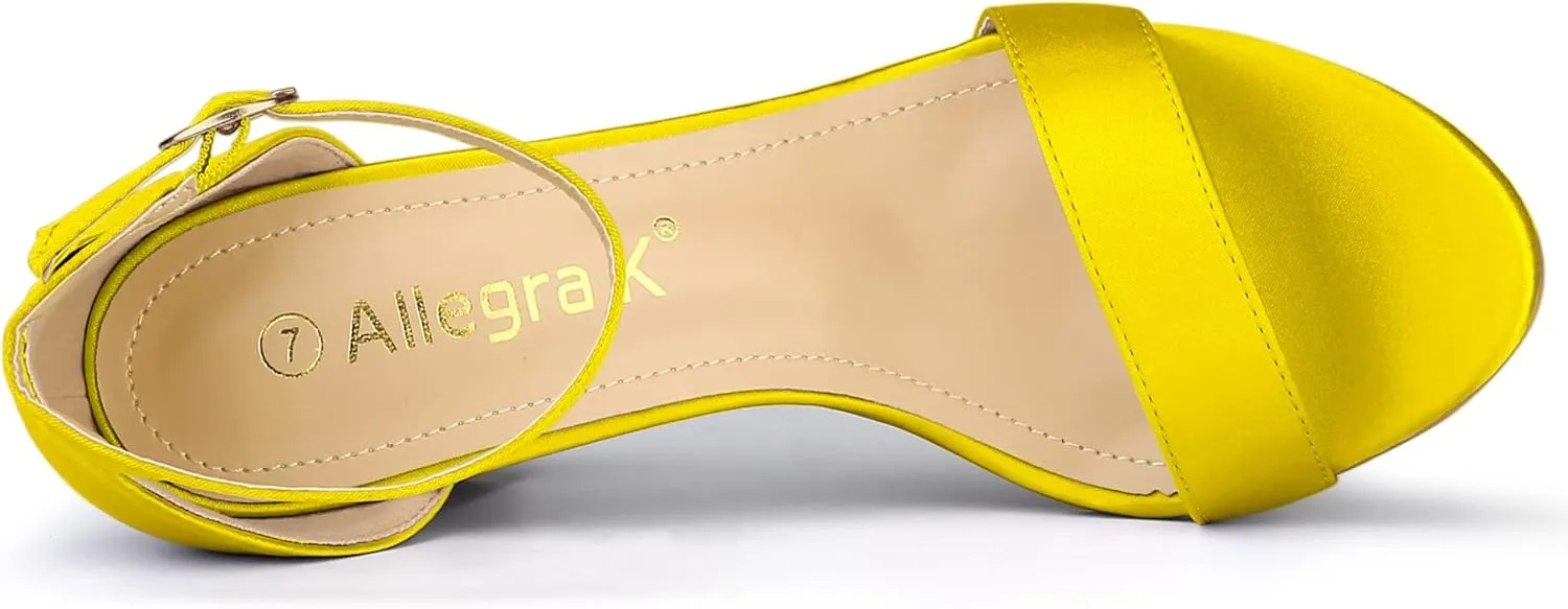 Allegra K Women's Satin Open Toe Ankle Strap Chunky Heels Sandals