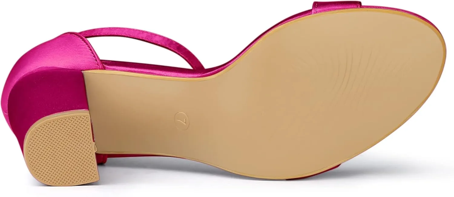 Allegra K Women's Satin Open Toe Ankle Strap Chunky Heels Sandals