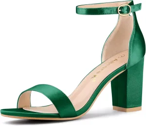 Allegra K Women's Satin Open Toe Ankle Strap Chunky Heels Sandals
