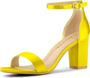 Allegra K Women's Satin Open Toe Ankle Strap Chunky Heels Sandals