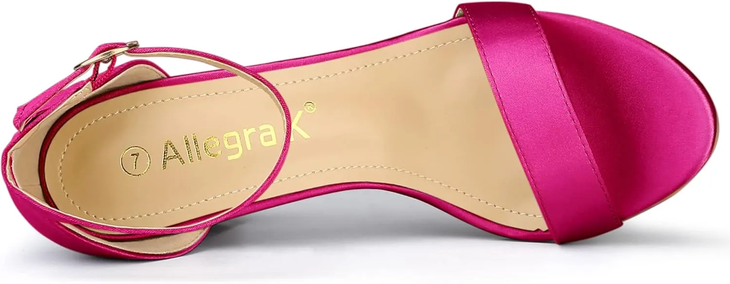 Allegra K Women's Satin Open Toe Ankle Strap Chunky Heels Sandals