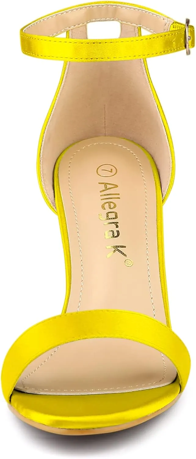 Allegra K Women's Satin Open Toe Ankle Strap Chunky Heels Sandals
