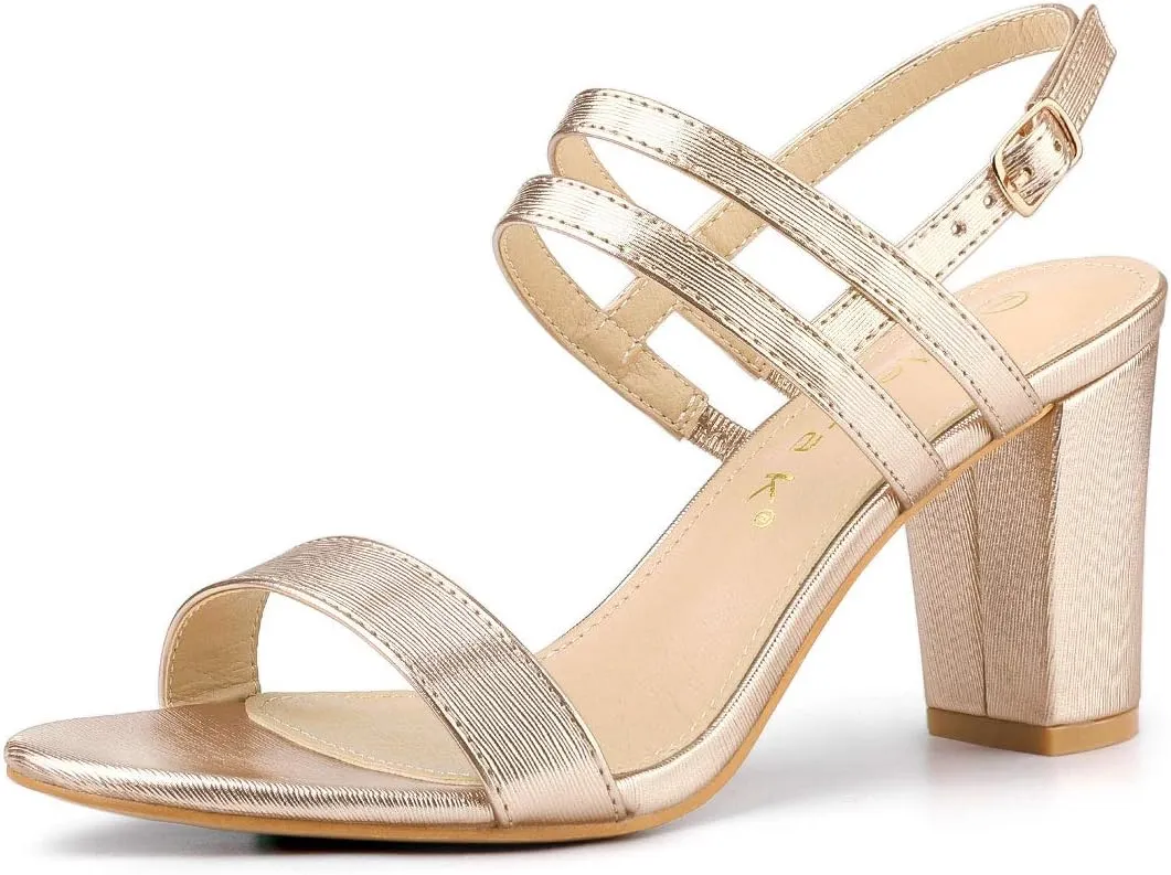 Allegra K Women's Slingback Block Heel Ankle Strap Sandals