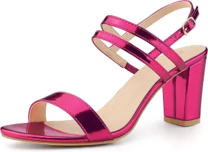 Allegra K Women's Slingback Block Heel Ankle Strap Sandals