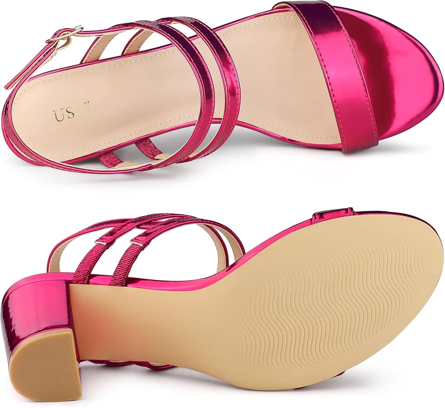 Allegra K Women's Slingback Block Heel Ankle Strap Sandals
