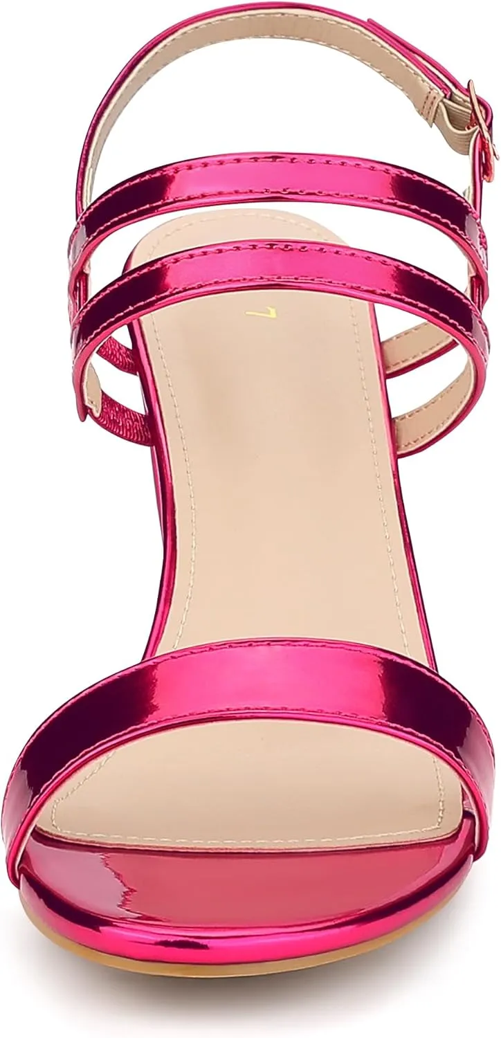 Allegra K Women's Slingback Block Heel Ankle Strap Sandals
