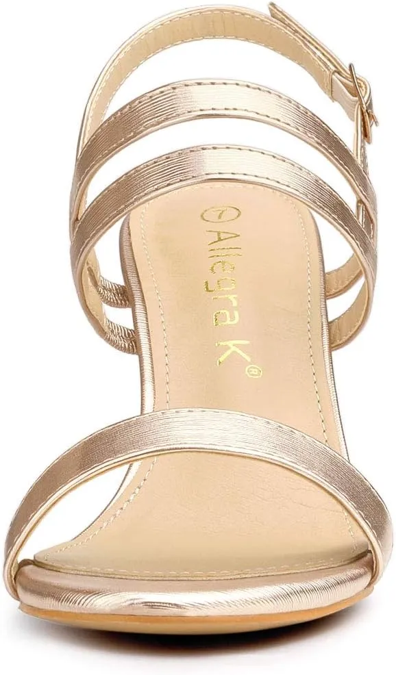 Allegra K Women's Slingback Block Heel Ankle Strap Sandals