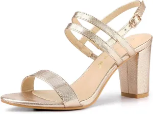 Allegra K Women's Slingback Block Heel Ankle Strap Sandals