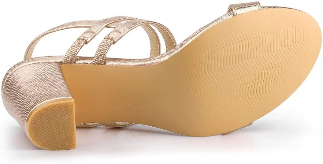 Allegra K Women's Slingback Block Heel Ankle Strap Sandals