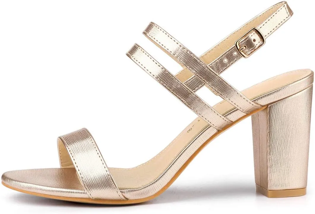 Allegra K Women's Slingback Block Heel Ankle Strap Sandals