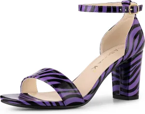 Allegra K Women's Snakeskin Heels Chunky Heels Ankle Strap Sandals