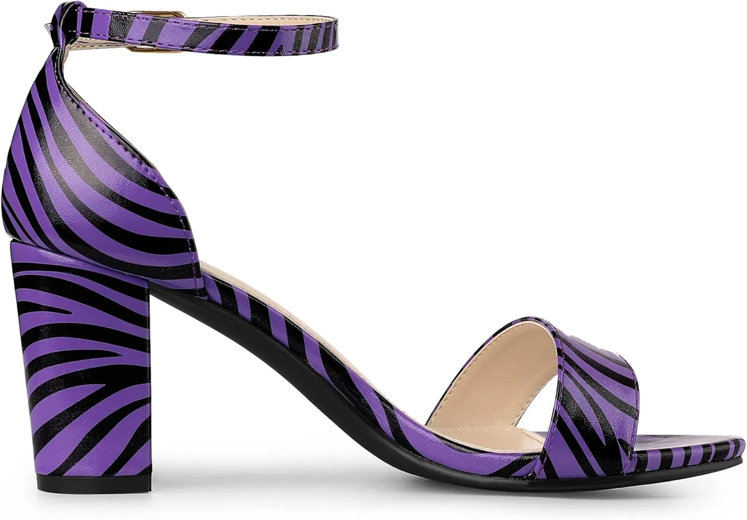 Allegra K Women's Snakeskin Heels Chunky Heels Ankle Strap Sandals