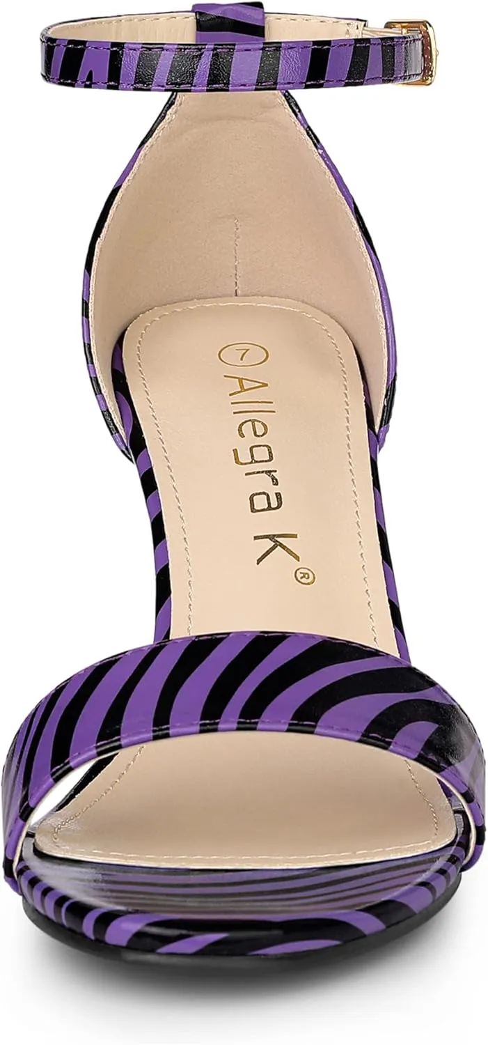 Allegra K Women's Snakeskin Heels Chunky Heels Ankle Strap Sandals
