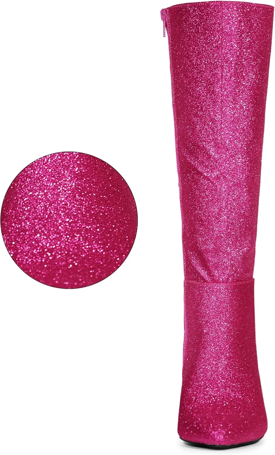 Allegra K Women's Sparkle Glitter Pointy Toe Stiletto Heel Knee High Boots
