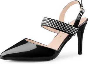 Allegra K Women's Sparkly Rhinestone Straps High Stiletto Heels Pumps Over 3 Inch Heel Evening Party Wedding Shoes for Bride