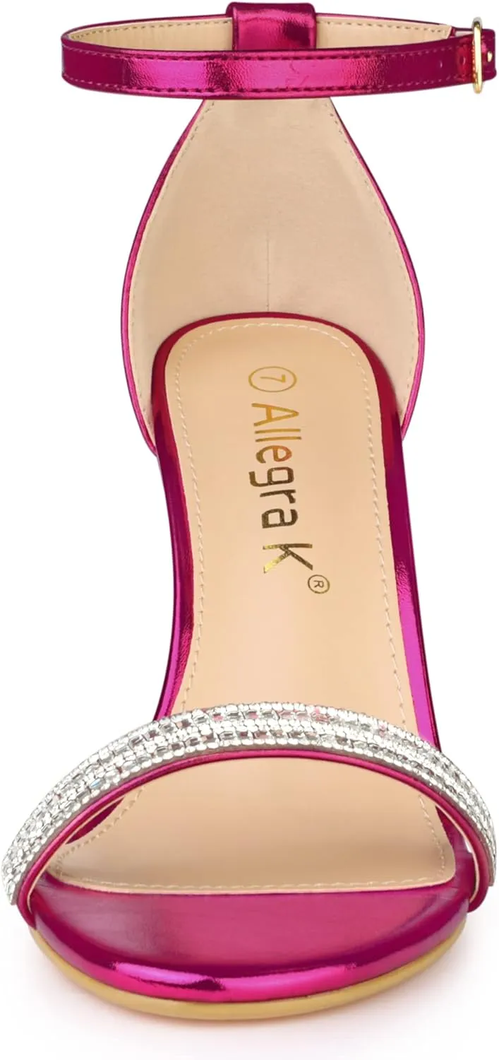 Allegra K Women's Stiletto Heels Rhinestone Ankle Strap Sandals