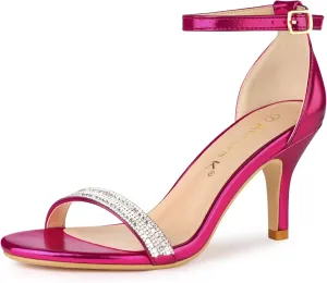 Allegra K Women's Stiletto Heels Rhinestone Ankle Strap Sandals