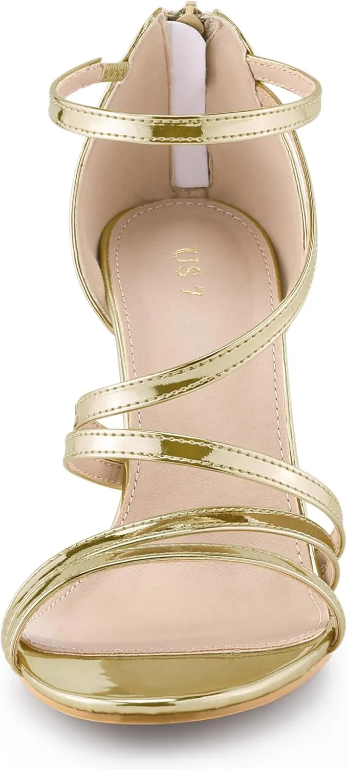 Allegra K Women's Strappy Ankle Strap Back Zip Stiletto Heel Sandals