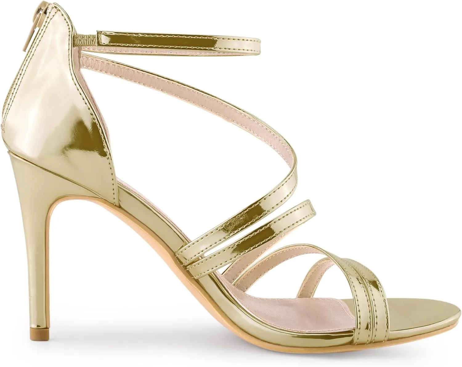 Allegra K Women's Strappy Ankle Strap Back Zip Stiletto Heel Sandals