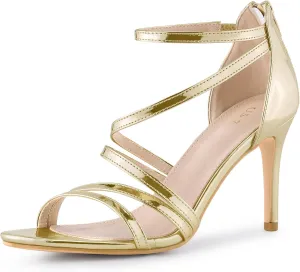 Allegra K Women's Strappy Ankle Strap Back Zip Stiletto Heel Sandals