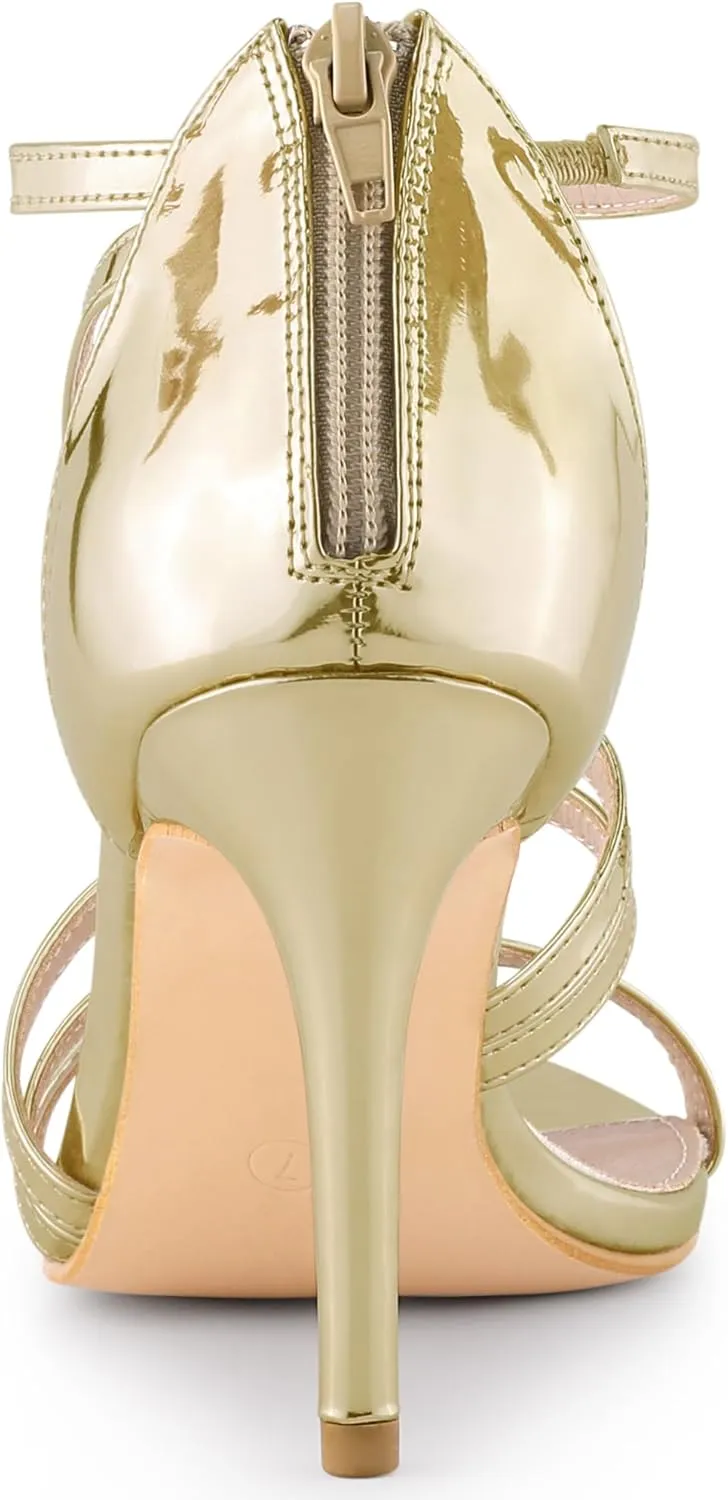 Allegra K Women's Strappy Ankle Strap Back Zip Stiletto Heel Sandals
