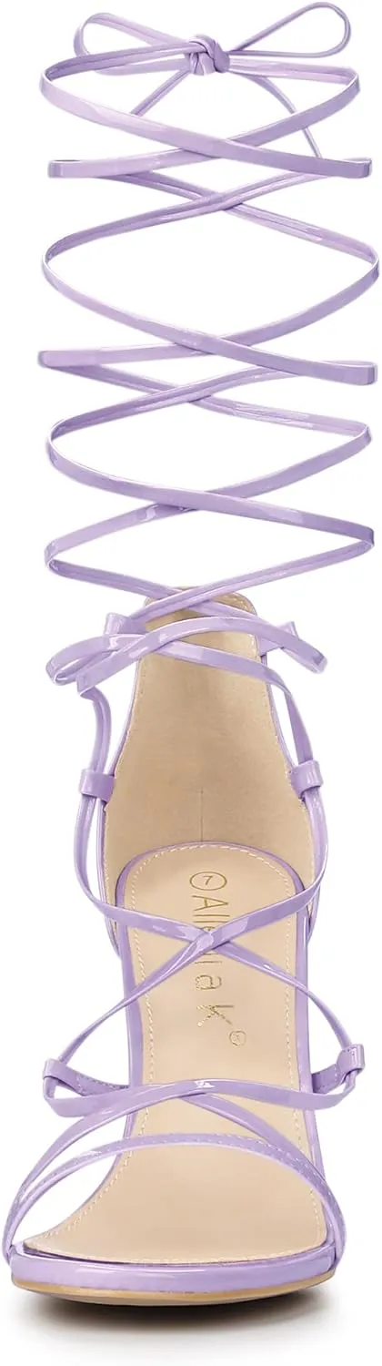 Allegra K Women's Strappy Straps Lace Up Stiletto Heel Sandals