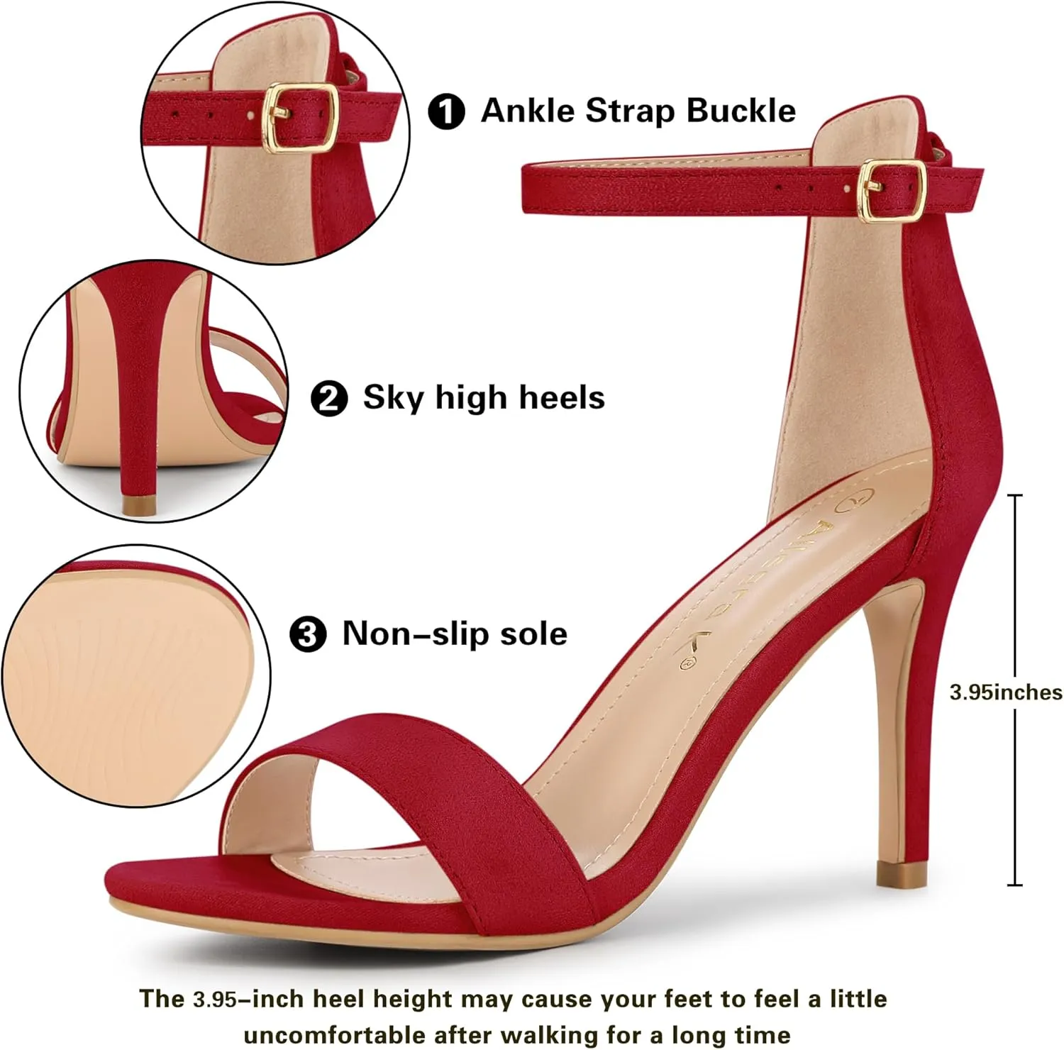 Allegra K Women's Suede Ankle Strap High Stiletto Heel Sandals