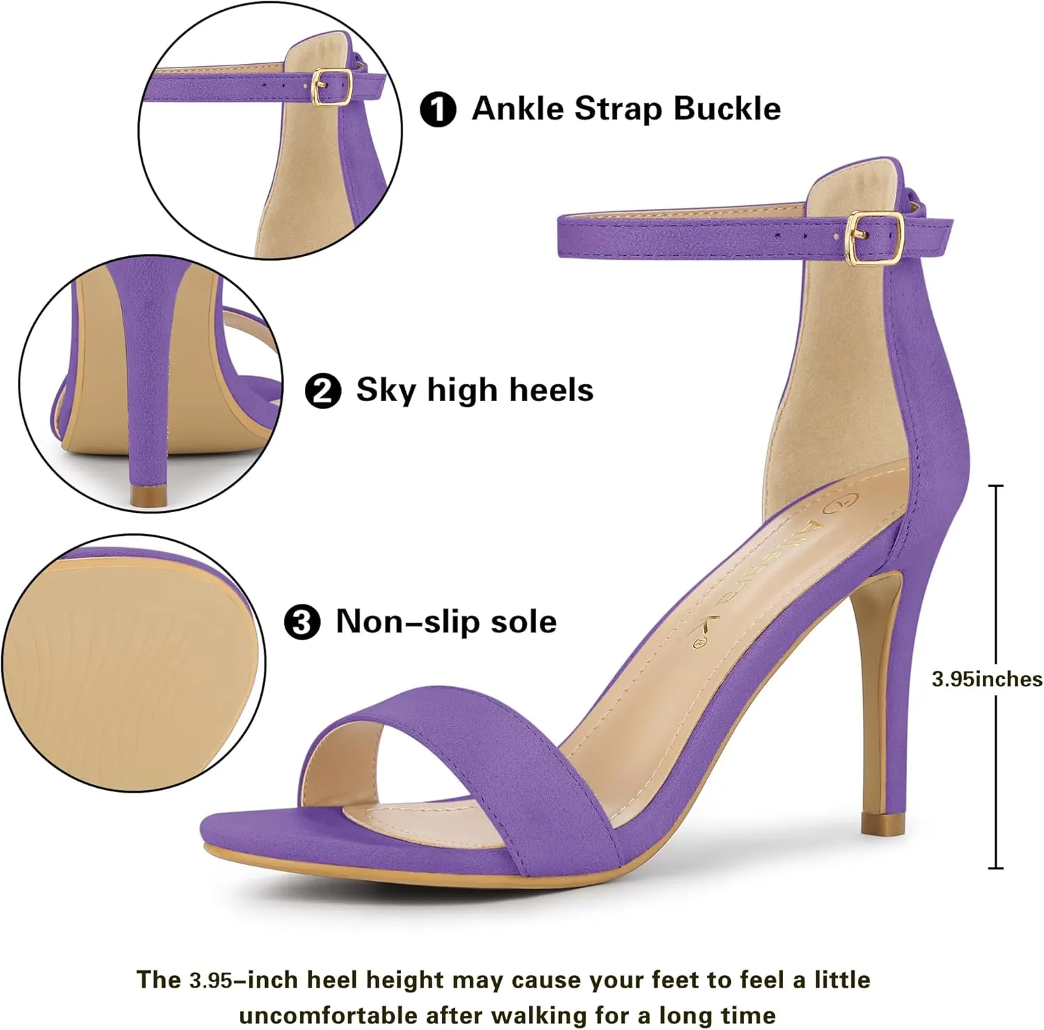 Allegra K Women's Suede Ankle Strap High Stiletto Heel Sandals