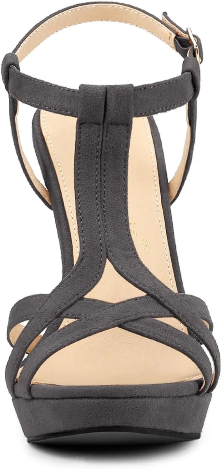 Allegra K Women's T Strap Slingback Platform Stiletto Heel Sandals