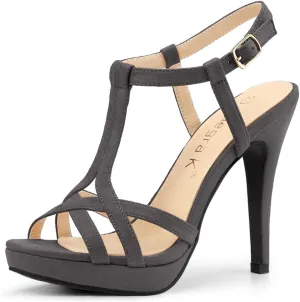 Allegra K Women's T Strap Slingback Platform Stiletto Heel Sandals
