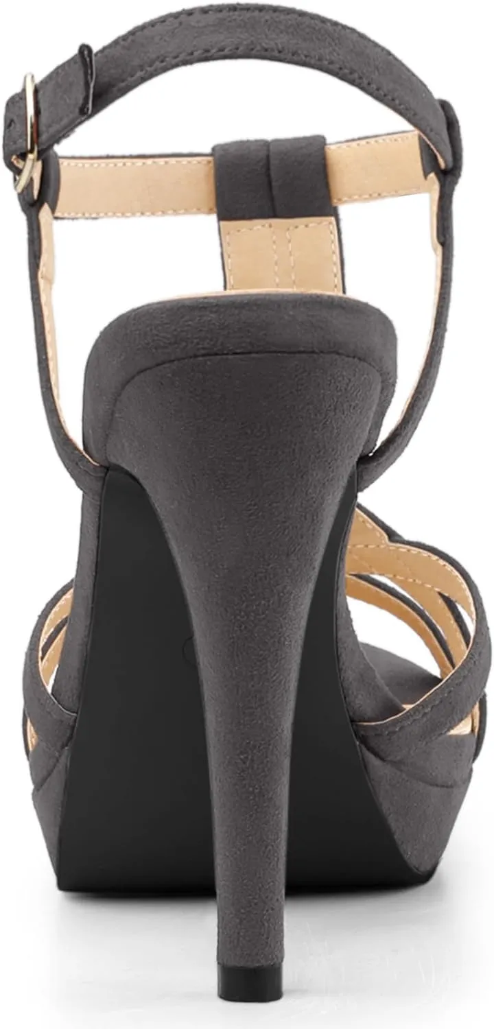Allegra K Women's T Strap Slingback Platform Stiletto Heel Sandals