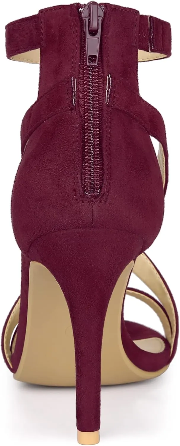 Allegra K Women's Zipper Ankle Strap Stiletto Heel Sandals