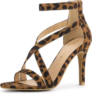 Allegra K Women's Zipper Ankle Strap Stiletto Heel Sandals