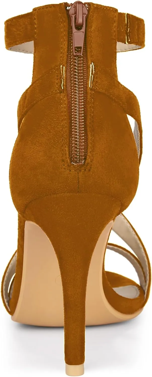 Allegra K Women's Zipper Ankle Strap Stiletto Heel Sandals