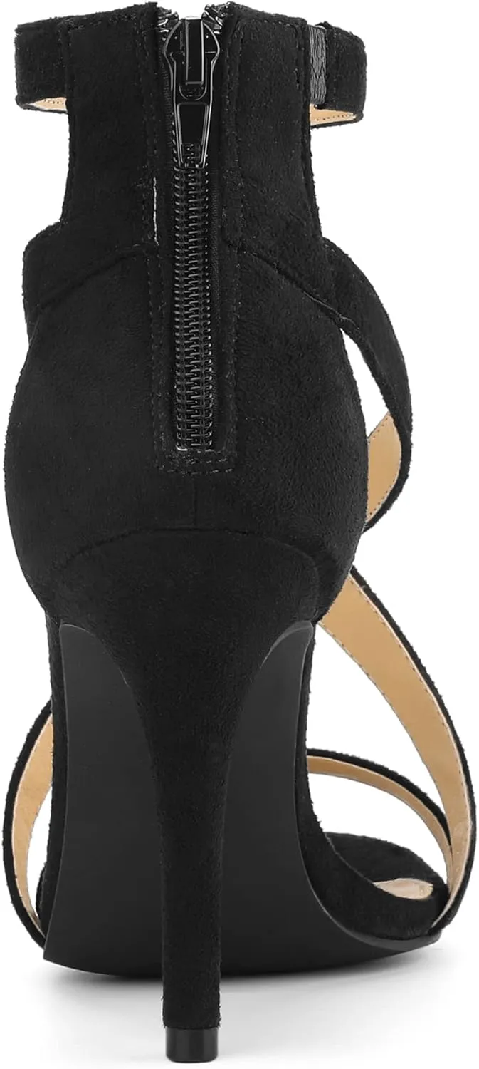 Allegra K Women's Zipper Ankle Strap Stiletto Heel Sandals