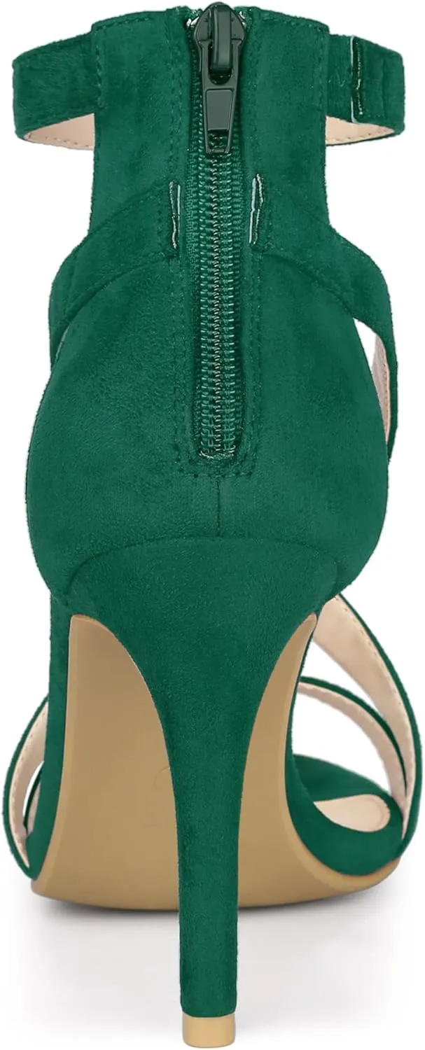 Allegra K Women's Zipper Ankle Strap Stiletto Heel Sandals