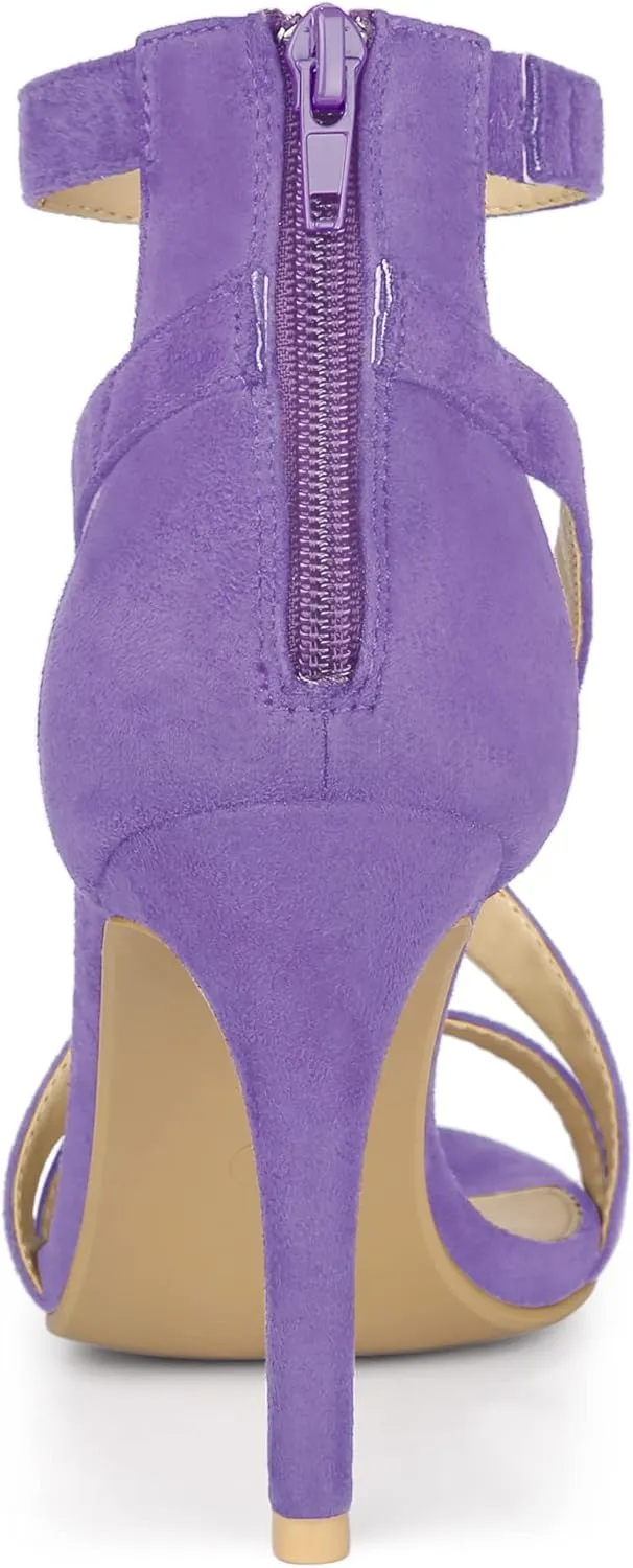 Allegra K Women's Zipper Ankle Strap Stiletto Heel Sandals