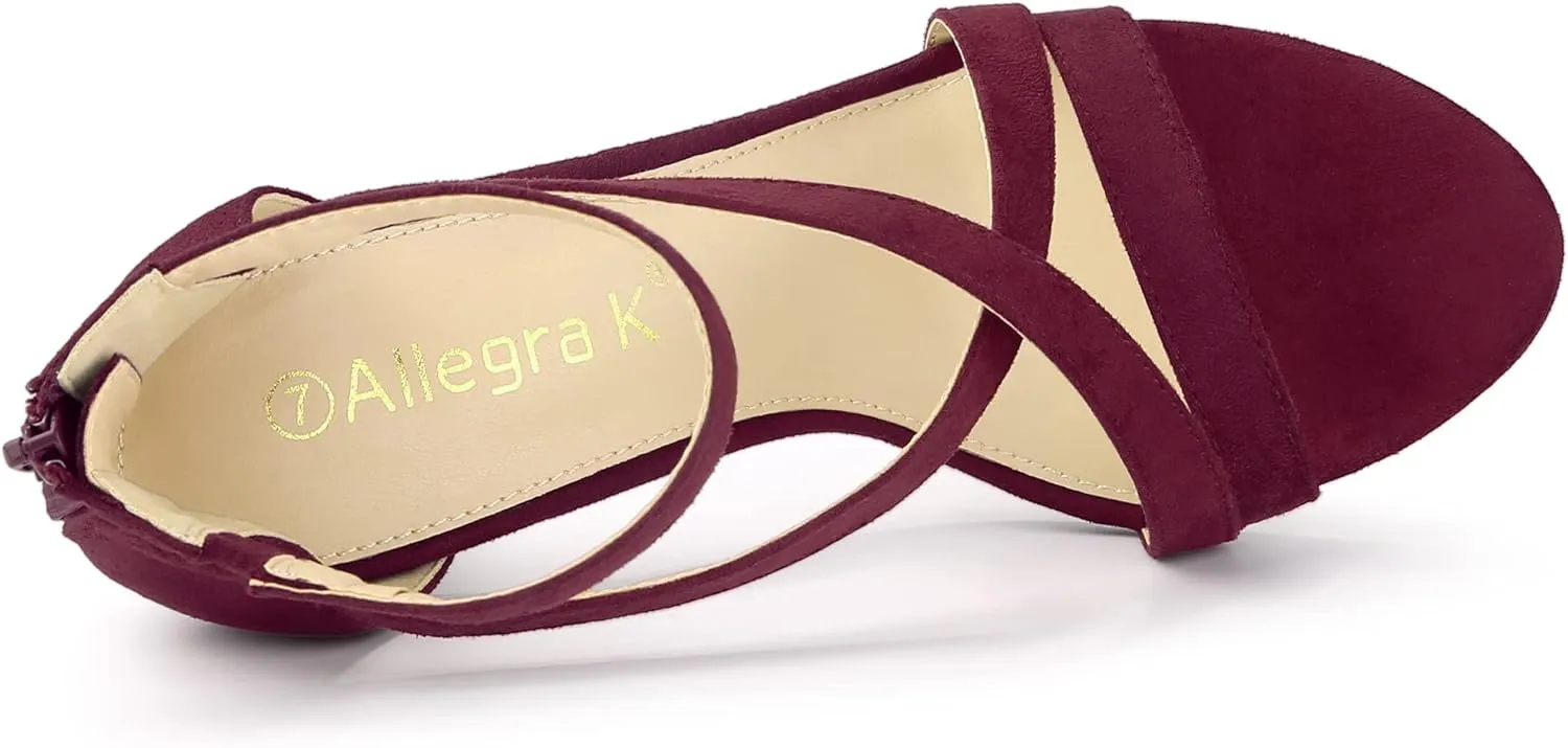 Allegra K Women's Zipper Ankle Strap Stiletto Heel Sandals